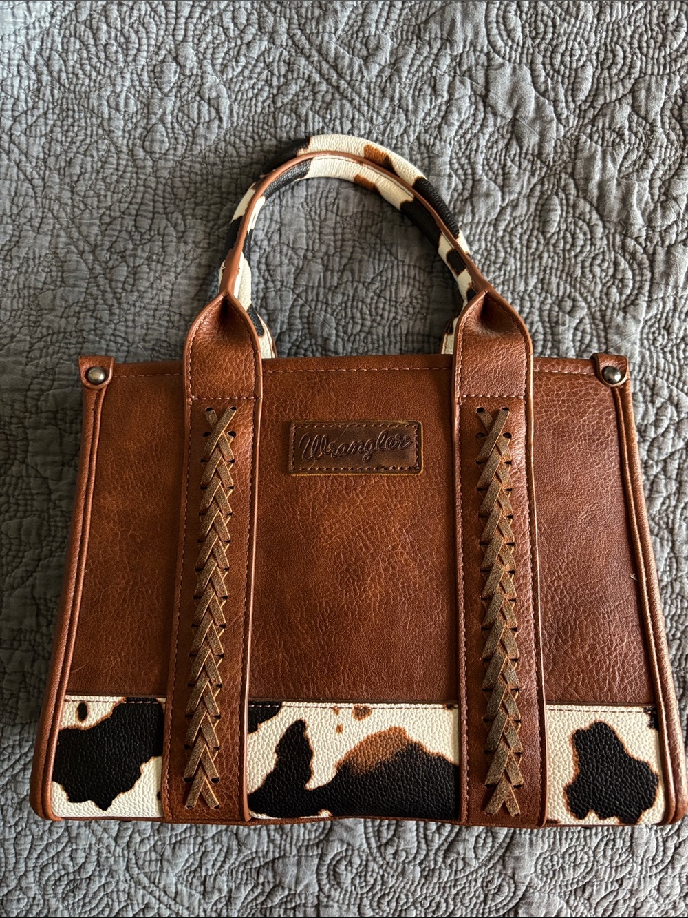 Wrangler Brown Leather Tote with Cowhide Accent
